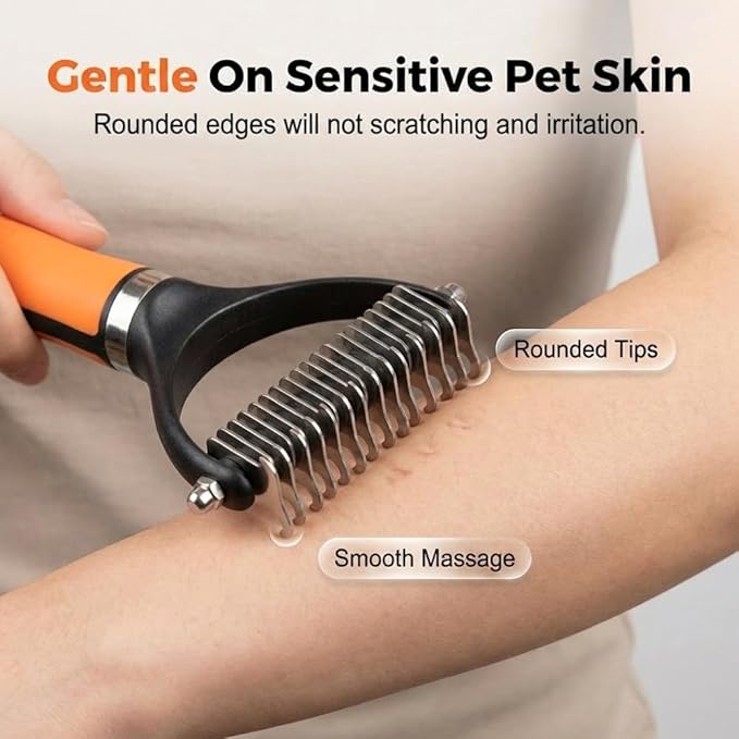 2026 Upgraded Double-Sided Pet Grooming Tool, Dog Deshedding Comb for Dogs Cats, Pet Grooming Brush for Long Thick Curly Hair, Home Deshedding Tool for Mats Tangles Knots and Loose Fur (Orange)