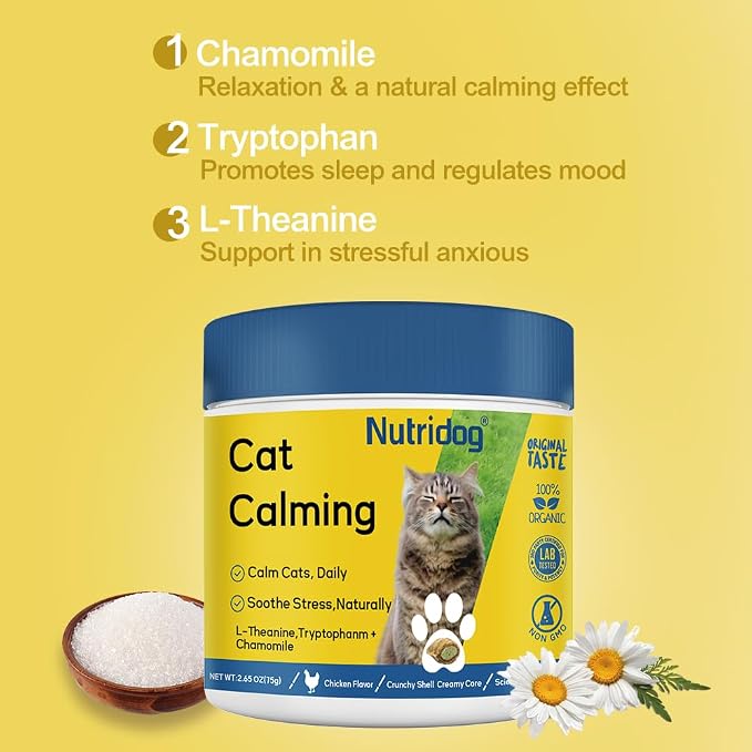 Cat Calming Treats 150 Count – L-Theanine 60mg + Tryptophan & Chamomile for Anxiety, Stress & Aggression Relief, Dual-Texture Chicken Flavor, All Breeds & Ages
