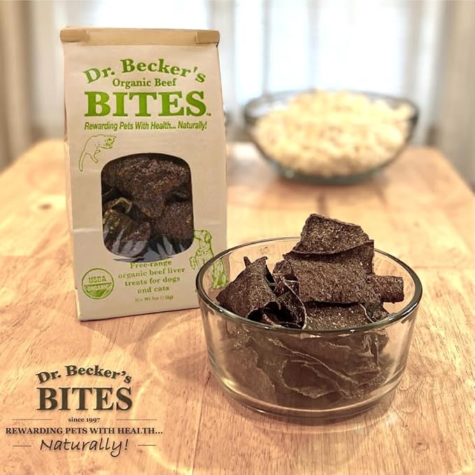 Dr. Becker's Organic Beef Bites | 100% Pure Meat Protein | Grain Free Liver Training Treats for Dogs & Cats, 5 oz (Pack of 3)