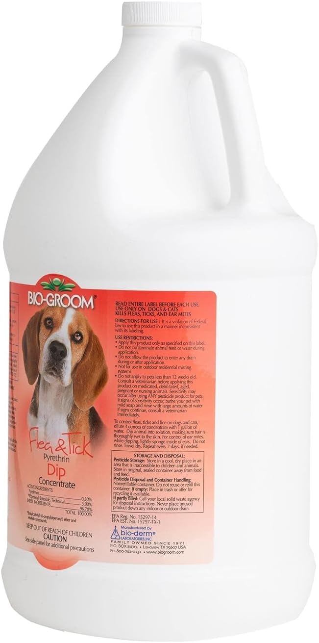Bio-Groom Flea & Tick Dog Concentrate - Flea and Tick Prevention for Dogs & Cats, Pyrethrin Treatment, Cruelty-Free, Made in USA, Natural Insect Repellent, Pyrethrin Insecticide - 1 Gallon
