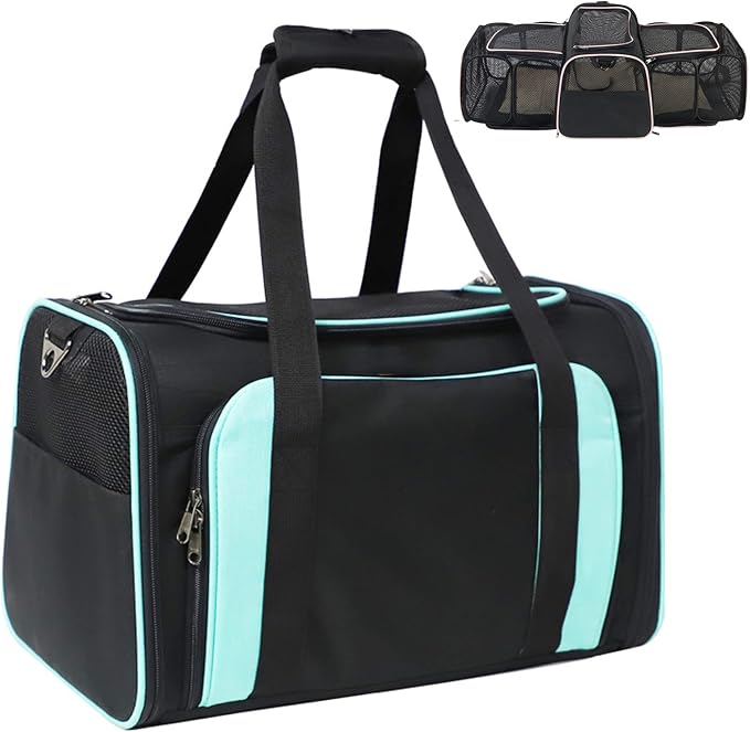 Expandable Pet Carrier Airline Approved,Soft-Sided Dog Cat Carrier Bag,Collapsible Kennel Pet Travel Bag,Washable Pads,Shoulder Strap for Cats, Puppy and Small Animals