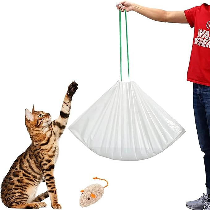 40 Count Cat litter Box Liners, 36" x 16" Large Extra Durable Heavy Duty Litter Pan Liner Bags with Drawstring Pre-Separated for Pet Kitty Litter Box Tray (Unscented)