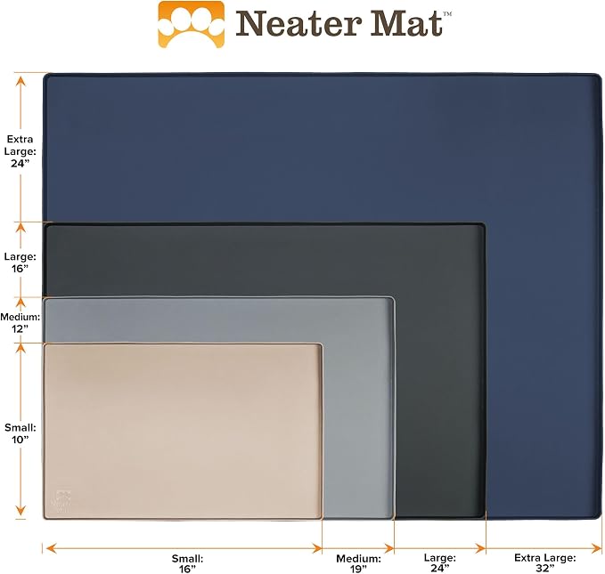 Neater Pet Brands Neater Mat Pet Mats for Food and Water, Cat & Dog Bowl Mat Waterproof Silicone, Feeding Tray, Dog Food Mats for Floors, Placemat w/Raised Edge for Under Bowls, 32" x 24", Light Gray