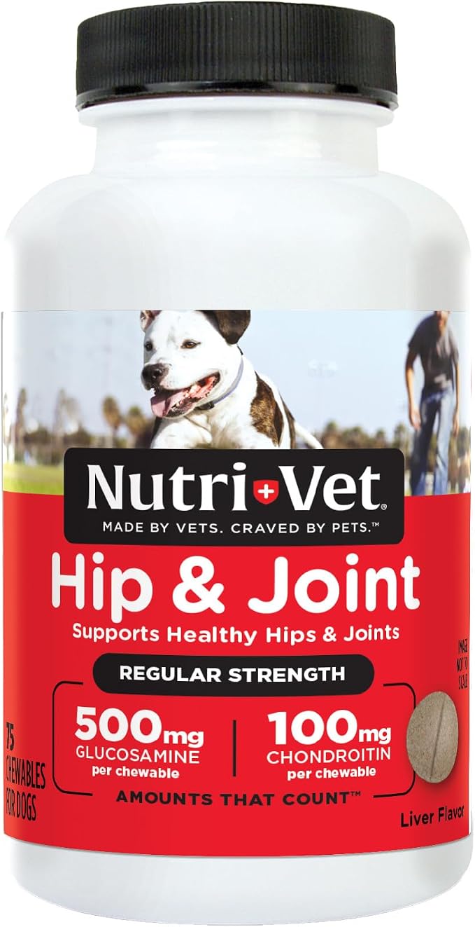Nutri-Vet Hip & Joint Regular Strength Joint Dog Supplements, Formulated with Glucosamine Chondroitin, Pet Supplies, Hip Supplement for Dogs, Glucosamine Chews, Puppy Essentials, 75 Count Chewables