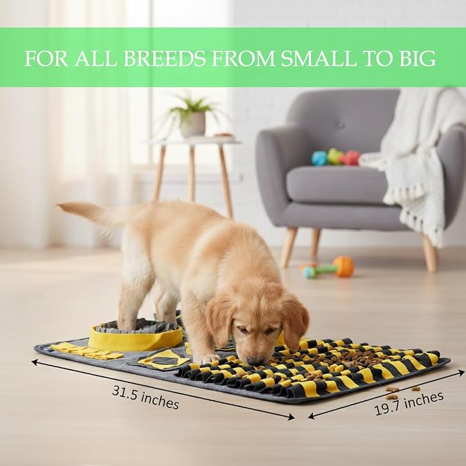 CareCoop M Snuffle Mat for Dogs Yellow - Large Interactive Dog Puzzle Toy Enrichment Feeding Mat for Mental Stimulation, Slow Feeder Nosework Game, Washable Non-Slip Sniff Mat for Medium Dogs