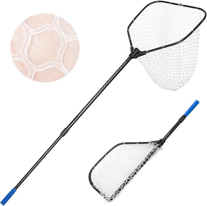 Long Collapsible Landing Net, Large Fishing Net with Telescoping Handle, Foldable, Extendable, Lightweight & Strong, Fish Net with Fish-Friendly Mesh for a Safe Release