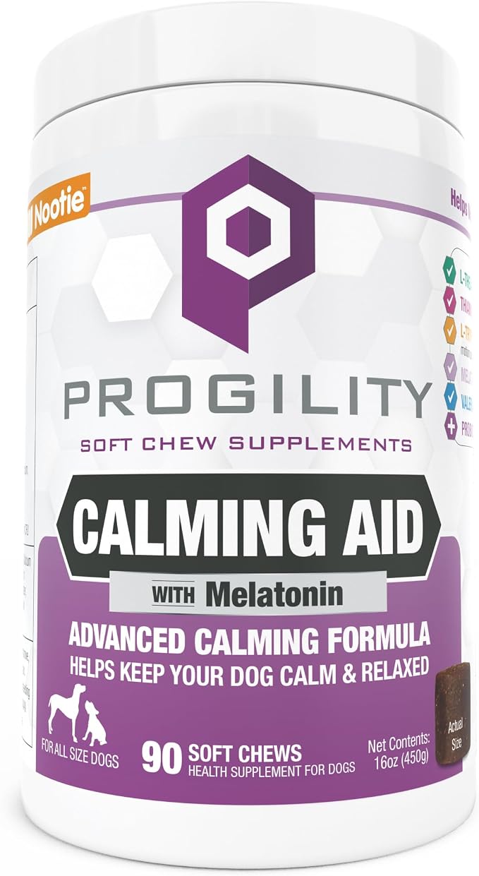 Progility Dog Calming Supplement for Stressful Situations & Daily Support – Supports Calm Behavior & Emotional Balance with Melatonin, Soft Calming Chews (90 Count)