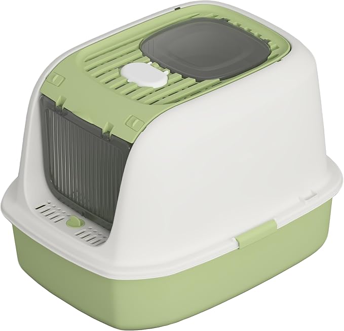 Cat Litter Box with Scoop, Front Entry Covered Litter Box with Lid, Top Exit Kitty Litter Box, Easy to Clean Durable Plastic Litter Pan, Ideal Size for Small to Medium Cats 20.6”×16”×14.3”Green