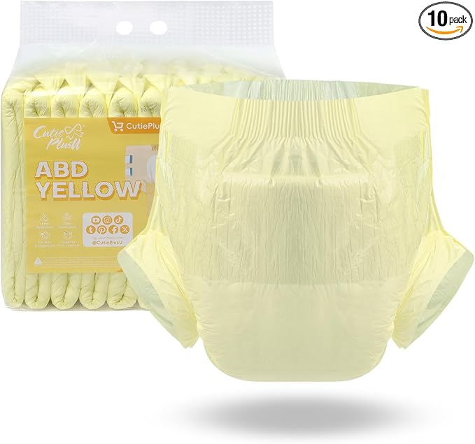 CutiePlusU Disposable Diaper Protective Underwear Absorbent Briefs Dry Surface - Yellow 10 Pieces (Medium 28"-38")