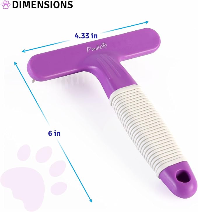 Poodle Pet Bundle - Detangling Pet Comb for Removing Matted Fur, Knots, and Tangles + Dematting Fur Rake Comb Brush for Dogs and Cats