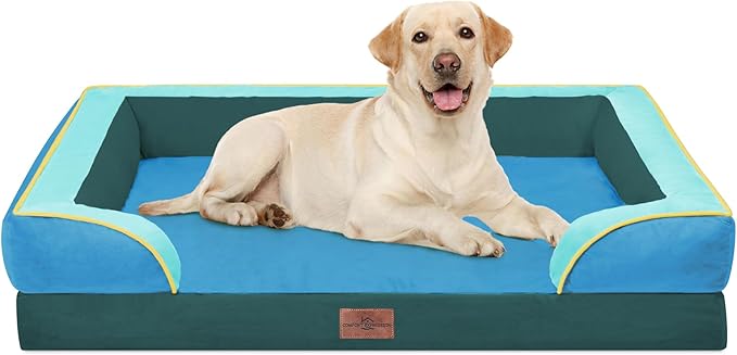 Comfort Expression Orthopedic Dog Bed for Extra Large Dogs 42x30 Inch, Waterproof Egg Crate Foam XL Pet Bed with Bolsters, Dog Couch with Washable Cover & Non-Slip Bottom, Dallas