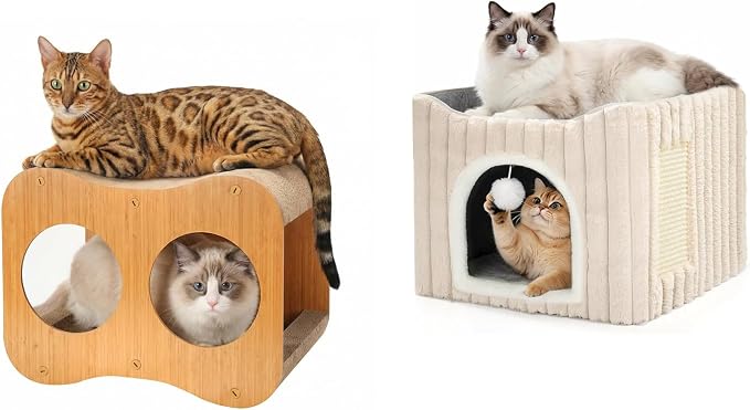 Avont Cat Scratcher House, Double-Layer Scratch Box, Bundle with Cat House for Indoor Cats
