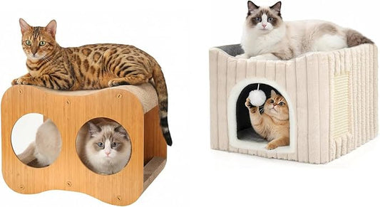Avont Cat Scratcher House, Double-Layer Scratch Box, Bundle with Cat House for Indoor Cats
