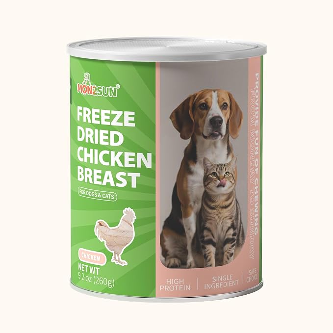MON2SUN Freeze Dried Chicken Breast Dog & Cat Treats - Whole Cut, Single Ingredient, High Protein, Grain & Gluten Free, for Training Chew or Topper,9.2oz