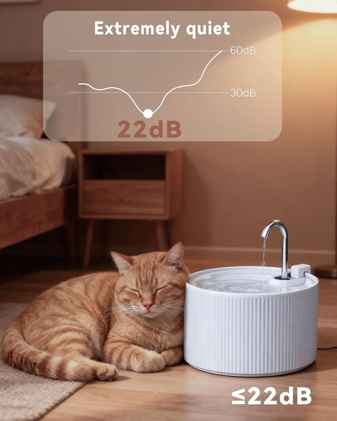 Ceramic Cat Water Fountain, 2.2L/74oz Cat Fountains for Drinking Indoor, Pet Water Fountain with Ultra-Quiet Pump (Fountain+3 Filters & 3 Sponges)