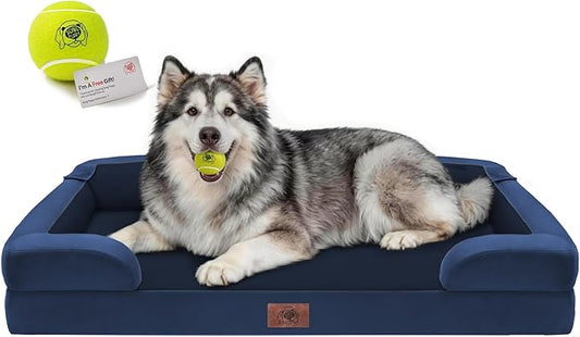 Dog Beds for Extra Large Dog - Waterproof Orthopedic Washable Jumbo Bed for Big Dogs, Removable Non-Slip Memory Foam Pet Couch Bolster Cover,48 x 30