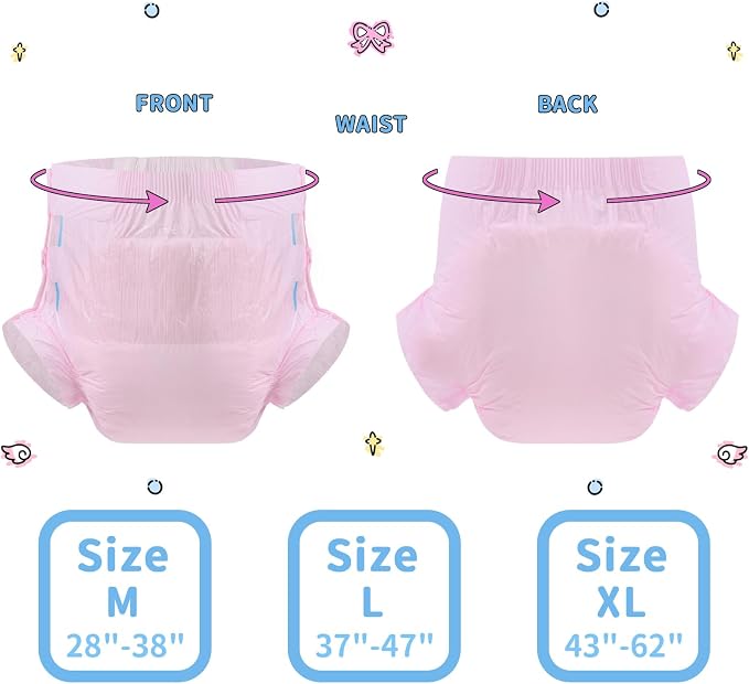 CutiePlusU Disposable Diaper Protective Underwear Absorbent Briefs Dry Surface - Pink 10 Pieces (Medium 28"-38")