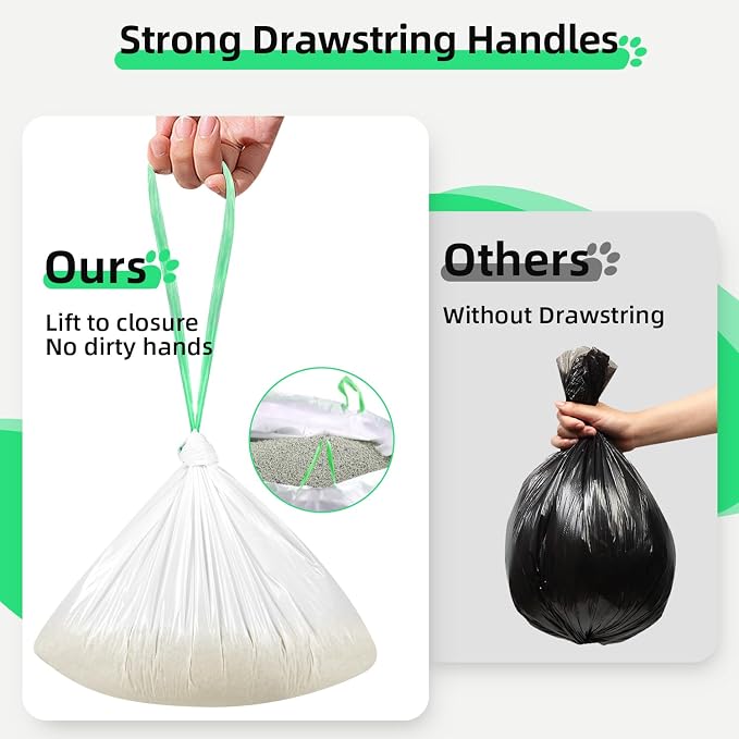 105 Count Automatic Litter Box Bags Liners Compatible with Litter Box Robot 4/5/3, Thick Self-cleaning Cat Litter Box Liners refill with Drawstring Heavy Duty 10-12 Gallons of Capacity
