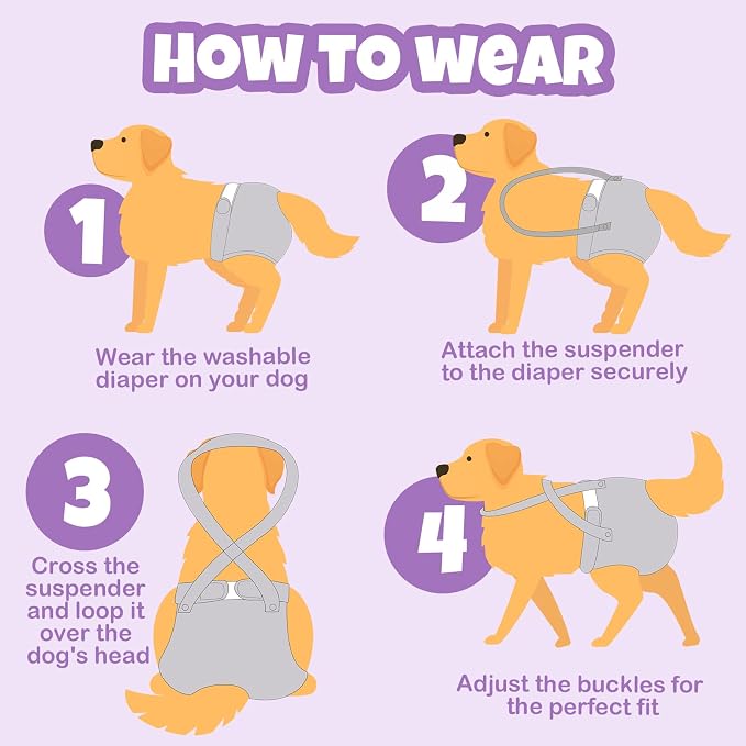 Pet Soft Dog Diapers Female with Suspenders, 3 Pack Reusable Female Dog Diapers for Heat, Dog Period Panties for Doggie in Cycle(X-Large, Pinkycolor)
