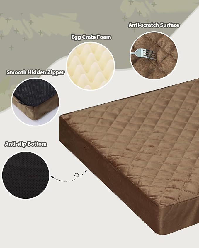 NUPIDA Orthopedic Dog Beds for Extra Large Dogs Waterproof with Removable Washable Cover and Non-Slip Bottom, Quilting Dog Mattress for Crate, 47x29 Inch, Brown