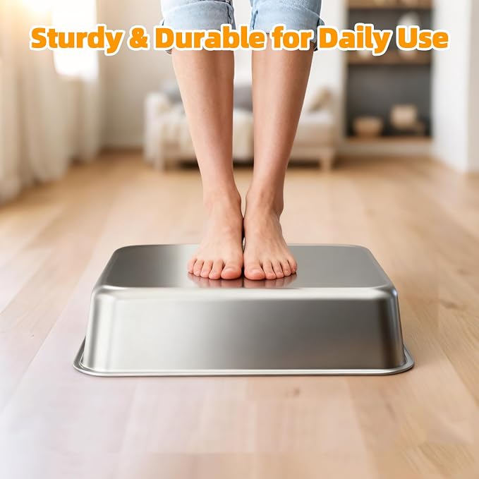 Stainless Steel Litter Box,Extra Large Metal Cat Litter Box with High Sides for Indoor Big Cats,Jumbo XL Washable Kitty Litter Boxes with Low Entry for Kittens&Senior Cats,Non Stick (Short-Side Entry)