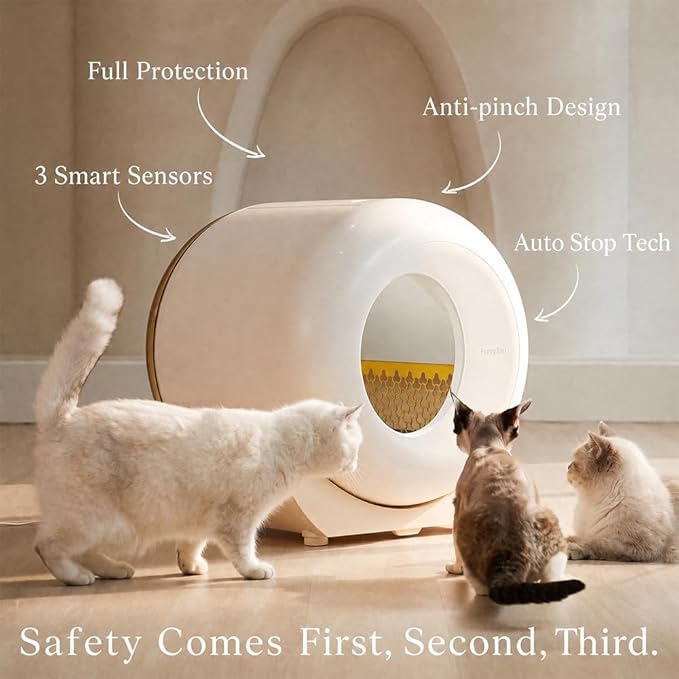 Furrytail Automatic Litter Box Self Cleaning, Kitty Litter Box, Smart Safety Sensors, Advanced Odor & Leak Control, Large Capacity for Multi Cat Homes, with App Control & 40 Trash Bags,Cream
