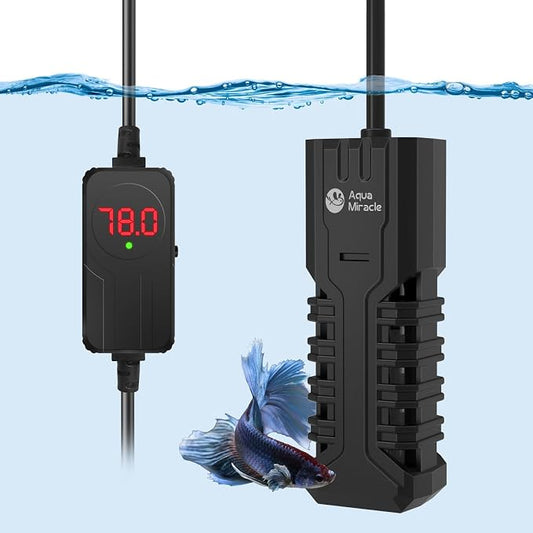 AquaMiracle Aquarium Heater, 50W Submersible Fish Tank Heater with LED Digital Display, Overheat Protection & Auto Power-Off When Out of Water, for Freshwater and Saltwater Fish Tanks (5-10 Gal)