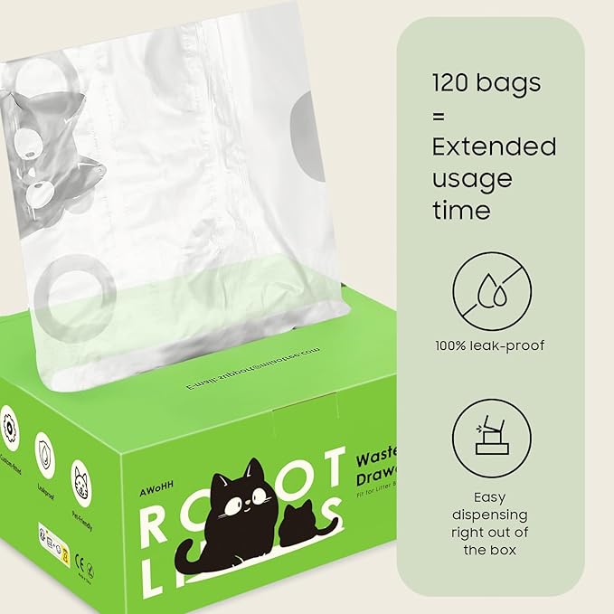 Cat Litter Box Robot Model 5/4/3 Waste Bags, 120 Pack Automatic Litter Box Bags, Thick Heavy Duty Cat Litter Box Liner Bags - Transparent, Sensor-compatible
