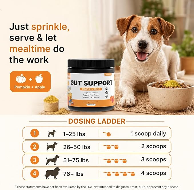Pumpkin Gut Support for Dogs – Digestive Health Supplement with Natural Fiber & Probiotics, 30 Servings | Kubi Pets (30)