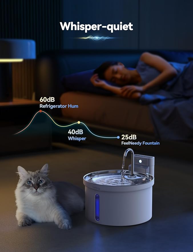 Wireless Cat Water Fountain, 3.5L Pet Water Fountain for Cats/Dogs with 6 Pack Filter+6 Park Pump Filter Sponges Replacement