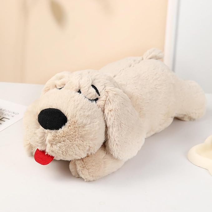 3T GROUP Heartbeat Puppy for Dogs Sleep Aid Dog Heartbeat Stuffed Animal Toy for Puppy Essentials Plush Pillow Pet Calming Anxiety Relief (Beige)