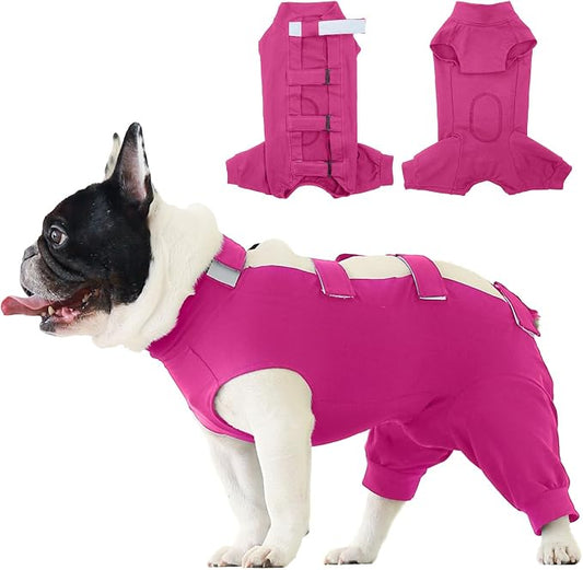 IECOii Dog Surgical Recovery Suit Male Female,Breathable Dog Bodysuit Dog Cone Alternative After Surgery with Pee Hole,Soft Dog Onesie for Spay Neuter Surgery Recovery Prevent Licking,XXXL-Rosered