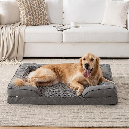 Dog Bed, Waterproof C-Shaped Pet Sofa with Removable Washable Cover, Non-Slip Bottom, Quilted Comfort Couch for All Dog and Cat Breeds (Dark Gray, 35" x 25" x 6.5")