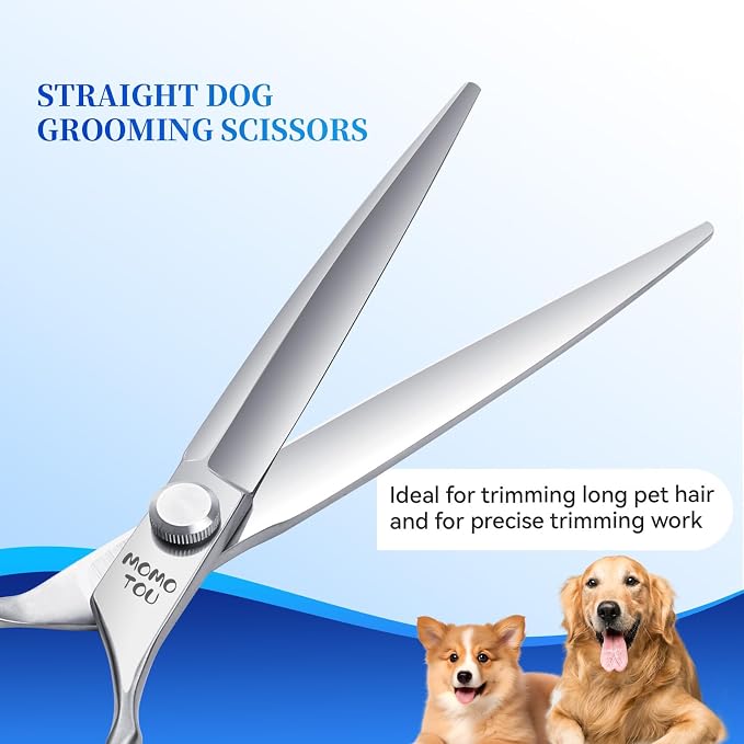 7 Inch Straight Dog Grooming Scissors, 9CR Stainless Steel Pet Shears, Sharp & Smooth Cutting for Home and Professional Grooming