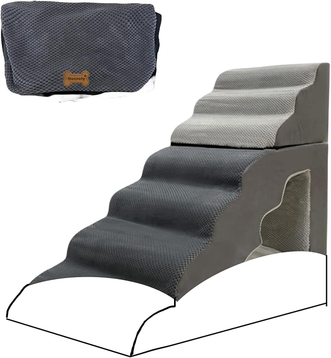 Pet Steps Cover for Small Dogs and Cats, Portable Foam Dog Ramp Stairs for Couch, Sofa, and High Bed Climbing - Grey 7-Step 43.3" L*15.8" W*36" H (Cover Only)