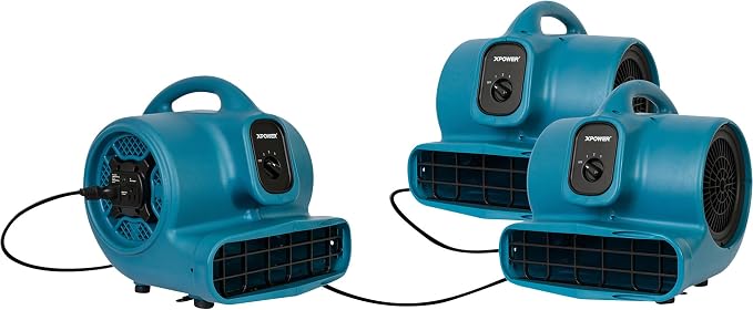 XPOWER X-400A Pro 1/4 HP 1600 CFM Centrifugal Air Mover, Carpet Dryer, Floor Fan, Blower, Daisy Chain, for Water Damage Restoration, Janitorial, Plumbing, Home Use,Blue