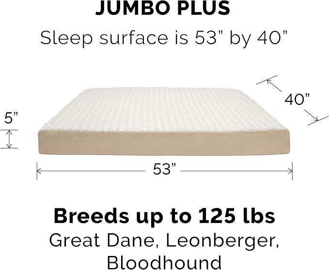 Furhaven Orthopedic Dog Bed for Large Dogs w/ Removable Washable Cover, For Dogs Up to 125 lbs - Ultra Plush Faux Fur & Suede Mattress - Cream, Jumbo Plus/XXL