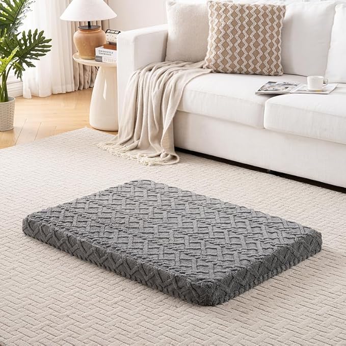 Memory Foam Dog Crate Pad, Large Size, Dark Gray Color, Waterproof Lining, Washable Cover for Dogs and Cats 44" L x 32" W x 3" H