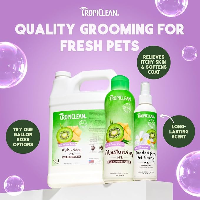 TropiClean Dog Conditioner, Professional Detangling & Moisturizing Conditioner, Puppy Safe, Made in the USA, Kiwi & Cocoa Butter Scent, 2.5 Gallon
