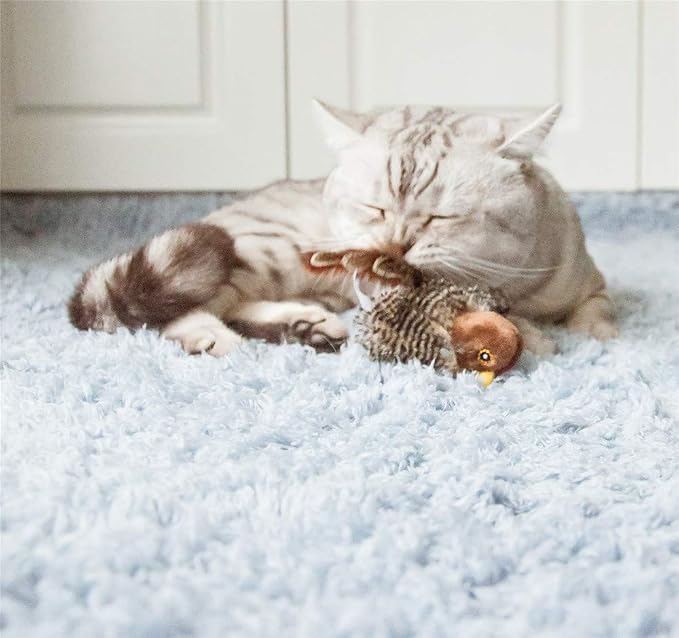 Gigwi Automatic Cat Toys Pack - Interactive Electronic Plush Toys with Bird/Cricket/Mouse Sounds for Indoor Cats to Play Alone and Squeak, 3 Pcs