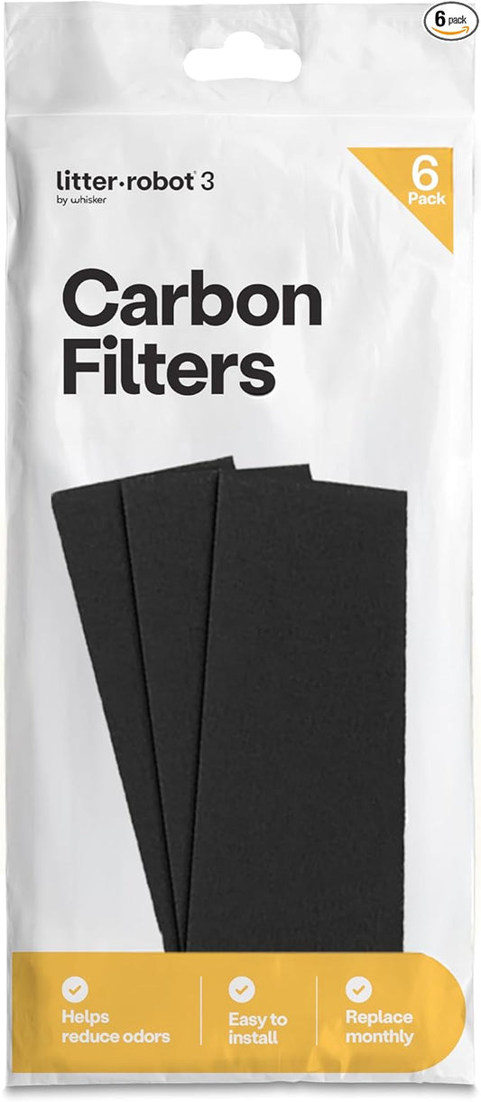 Whisker Litter-Robot 3 Carbon Filters, 6-Pack - Litter Box Filter, Designed for Litter-Robot, Absorbs Odors & Controls Moisture for Cleaner Smelling Home