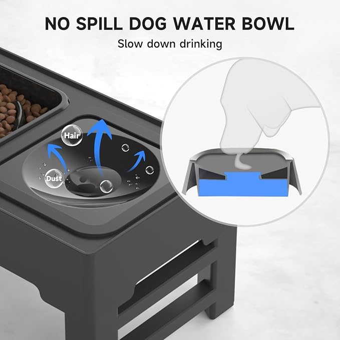 ELS PET Elevated Dog Bowls, Adjustable Raised Dog Bowls with No Spill Dog Water Bowl and Slow Feeder, Sturdy Non-Tip, Joint-Friendly Stand for Small Medium Large Dogs, Cats & Pets, Removable Bowls