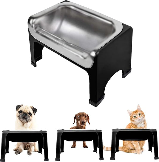Fluff Trough 7.25 Inch Tall Elevated Bowls for Medium & Small Dogs - Stainless Steel Raised Bowl With Stand Holds 2 Cups of Pet Food - Vet Recommended, Dishwasher Safe Feeder Station