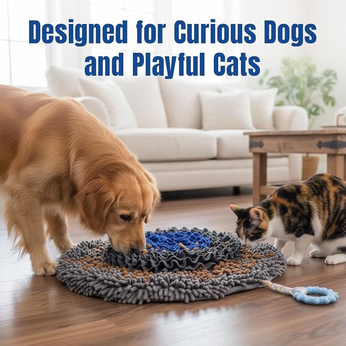 Muddy Mat® Round Chenille & Fleece Snuffle Mat for Dogs – Dual Material Dog Enrichment Mat with Chenille & Fleece Layers, Nonslip Waterproof Base, Interactive Slow Feeding & Stress Relief Mat 19"x19"