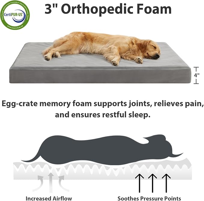 LILNAP Indestructible Dog Beds for Large Dogs, Chew Proof Dogs Bed with Orthopedic Egg Foam, Outdoor Pet Bed Mat with Washable Cover for Crate Pad and Cages,Jumbo 55"x42"x4"