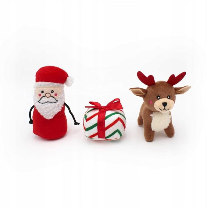 ZippyPaws Burrow Christmas Dog Toy - Plush Squeaky Holiday Dog Gifts for Small & Medium Puppy Dogs, Interactive Hide & Seek Stocking Stuffers for Pets - Santa's Sleigh with Reindeer