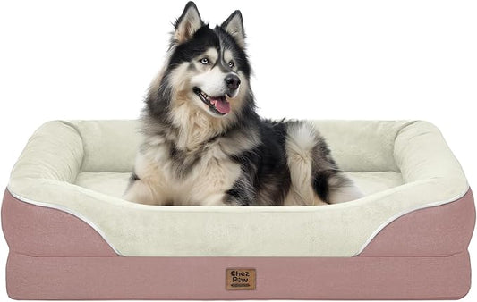 Chez Paw XXL Orthopedic Dog Bed for Extra Large Dogs, Extra Thick Egg-Crate Foam Waterproof Pet Couch with Removable Washable Cover, 4-Sided Bolster & Non-Slip Bottom, Pink 45"x35"x7.5"