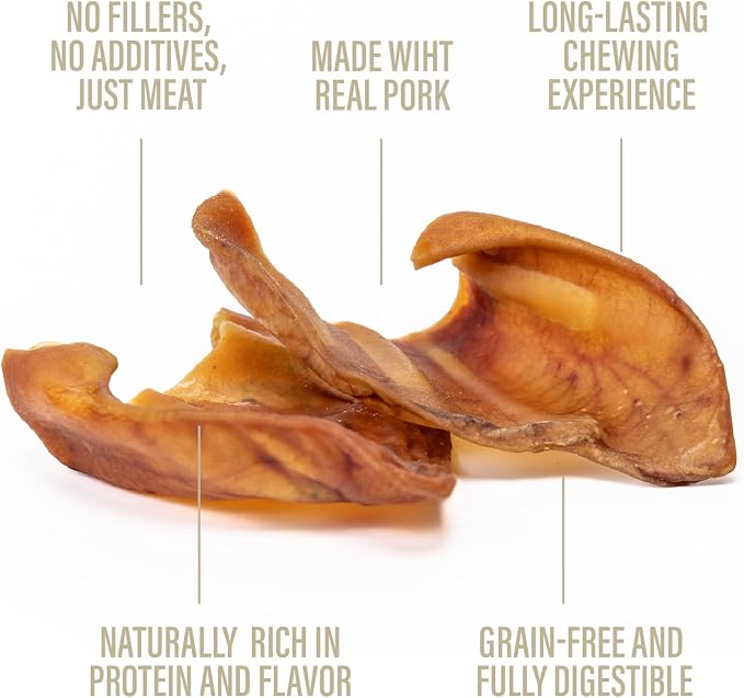 Chewer´S Joy - Treats - Pig Ears for Dogs – 12 Count – Natural Chew Treats – Long-Lasting, Single Ingredient, Oven-Baked – Great for Dental Health and Stress Relief