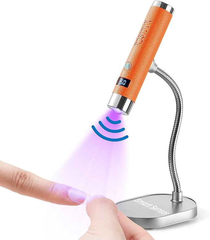 Mini UV Lamp for Gel Nails- Handheld Flash Cure Fast Dry UV Lamp with Stand- Rechargeable Nail UV Led Curing Light with Auto Sensor for Home Manicure Salon (Orange)