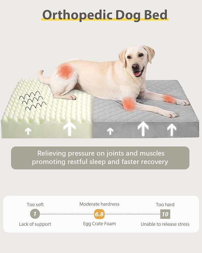 NUPIDA Orthopedic XL Dog Beds Large Sized Dog Waterproof Bed with Removable Washable Cover and Non-Slip Bottom, Quilting Pet Mattress for Crate, 41x27 Inch, Light Gray